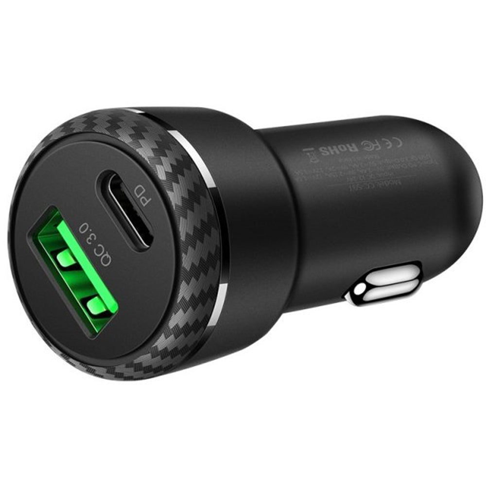 Autojen laturi McDodo CC-5970, 38W, 3A, 1 x USB-A - 1 x USB-C, Musta
