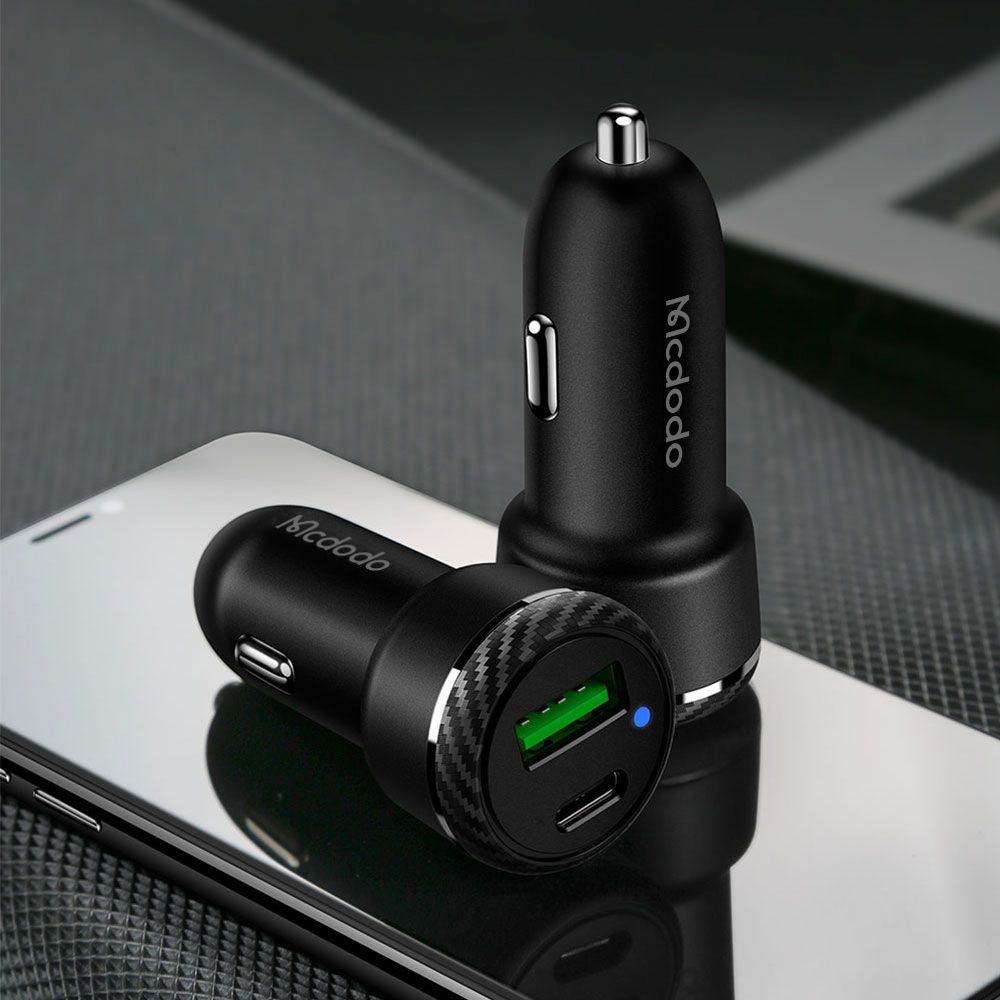 Autojen laturi McDodo CC-5970, 38W, 3A, 1 x USB-A - 1 x USB-C, Musta