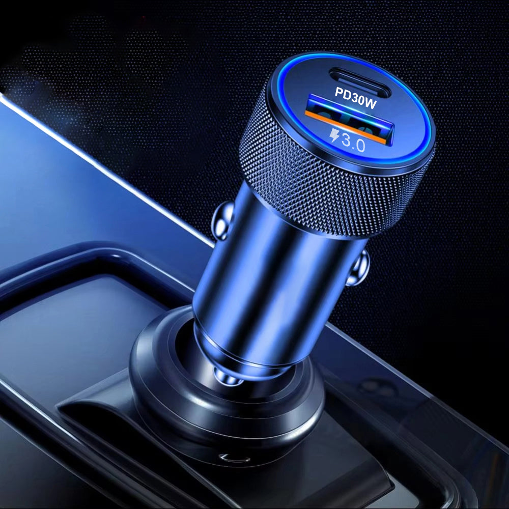 Auto Techsuit C2 VoltDuo -laturi, 30W, 3A, 1 x USB-A - 1 x USB-C, Musta