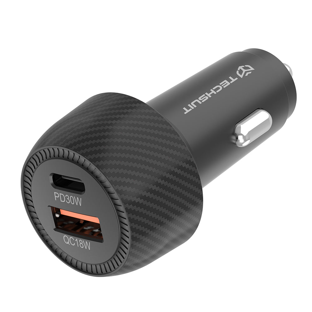 Auto Techsuit C7 CarbonVolt -laturi, 48W, 3A, 1 x USB-A - 1 x USB-C, Musta