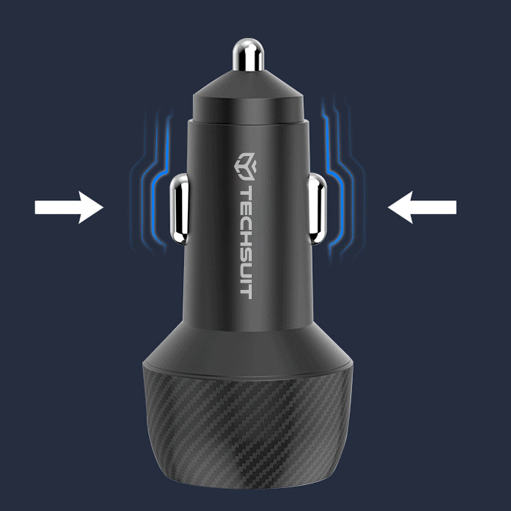 Auto Techsuit C7 CarbonVolt -laturi, 48W, 3A, 1 x USB-A - 1 x USB-C, Musta