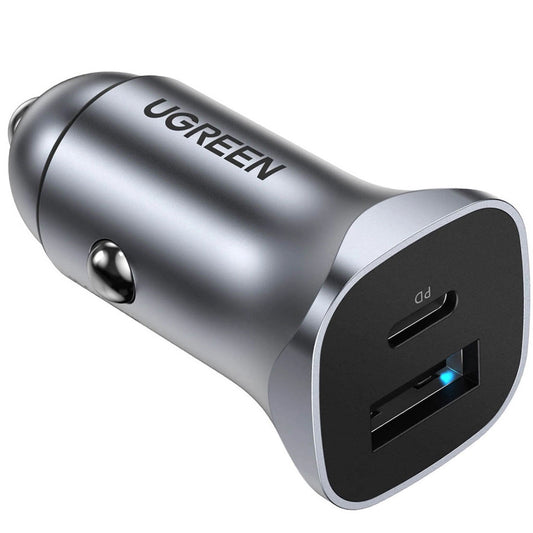Autolaturi UGREEN CD130, 30W, 3A, 1 x USB-A - 1 x USB-C, harmaa