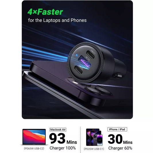 Autolaturi UGREEN CD239, 69W, 3.25A, 1 x USB-A - 2 x USB-C, musta