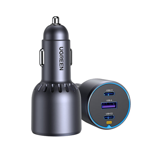 Autolaturi UGREEN EC703, 75W, 3.25A, 1 x USB-A - 2 x USB-C, musta