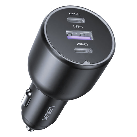 Autolaturi UGREEN EC705, 130W, 5A, 1 x USB-A - 2 x USB-C, harmaa