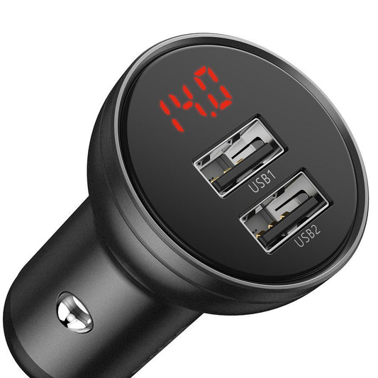 Baseus Digital Display -autolaturi, 24W, 2.4A, 2 x USB-A, harmaa CCBX-0G