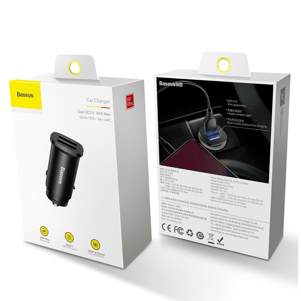 Autolaturi Baseus BS-C15Q, 30W, 5A, 2 x USB-A, musta CCALL-DS01