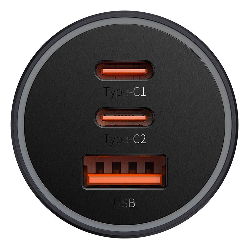 Autolaturi Baseus Golden Contactor Pro, 65W, 3A, 1 x USB-A - 2 x USB-C, harmaa CGJP010013