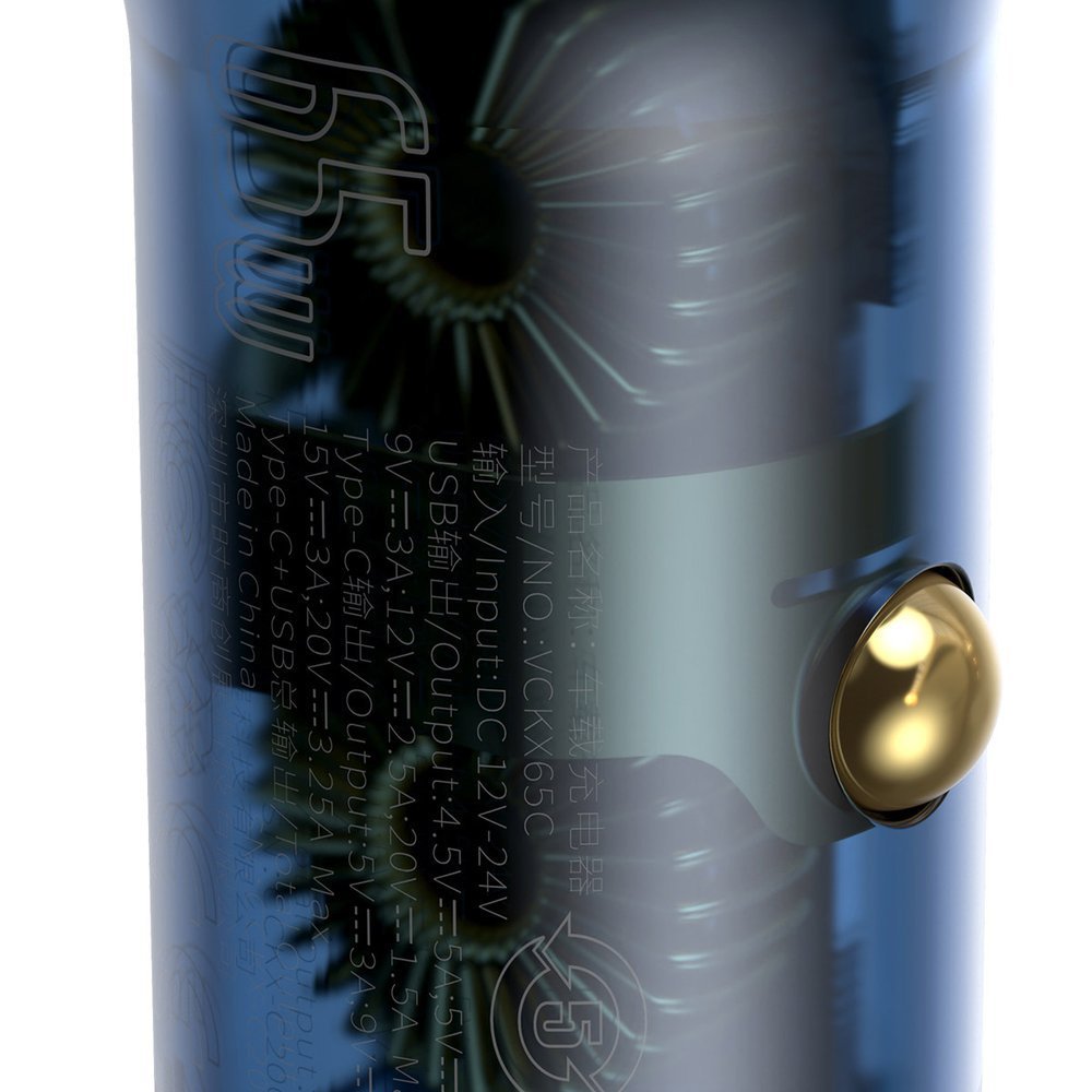 Baseus-autolaturi, 65W, 5A, 1 x USB-A - 1 x USB-C, Harmaa CCKX-C0A