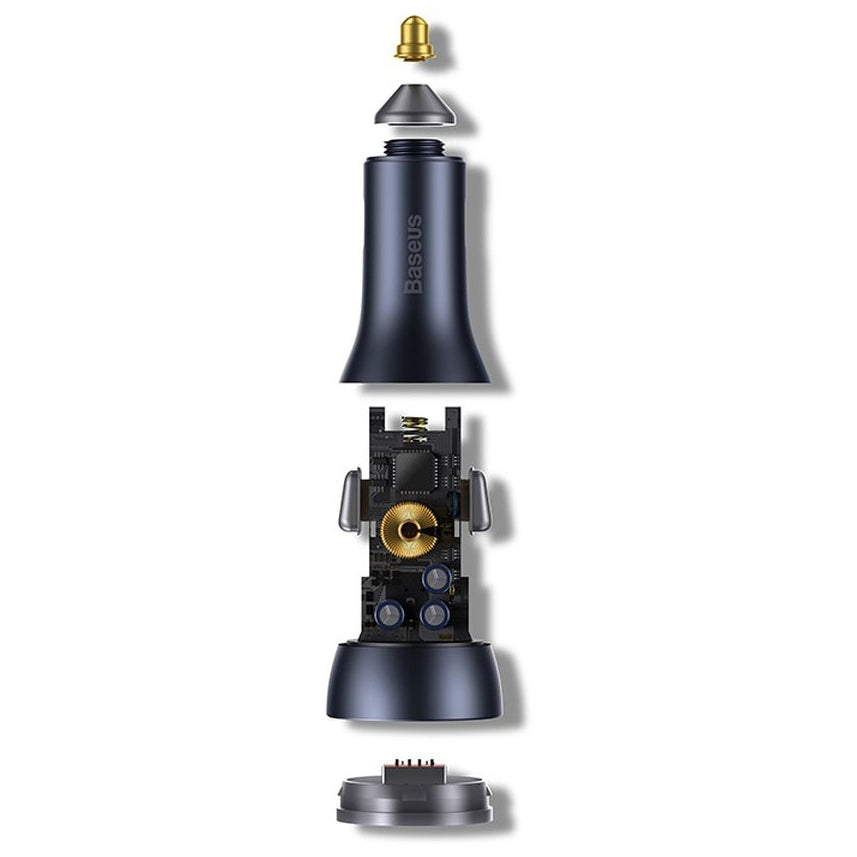 Autolaturi Baseus Golden Contactor Pro, 65W, 3A, 1 x USB-A - 2 x USB-C, harmaa CGJP010013