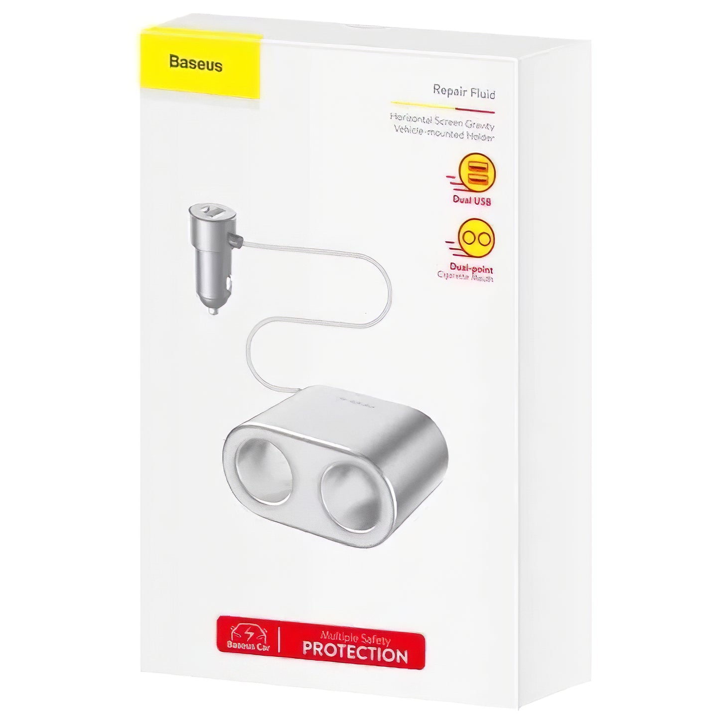 Baseus korkean tehokkuuden autolaturi, 95W, 2.1A, 2 x tupakansytyttimen jatke - 2 x USB-A, hopea CRDYQ-0S