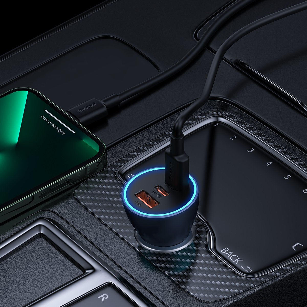 Autolaturi Baseus Golden Contactor Pro, 65W, 3A, 1 x USB-A - 2 x USB-C, harmaa CGJP010013