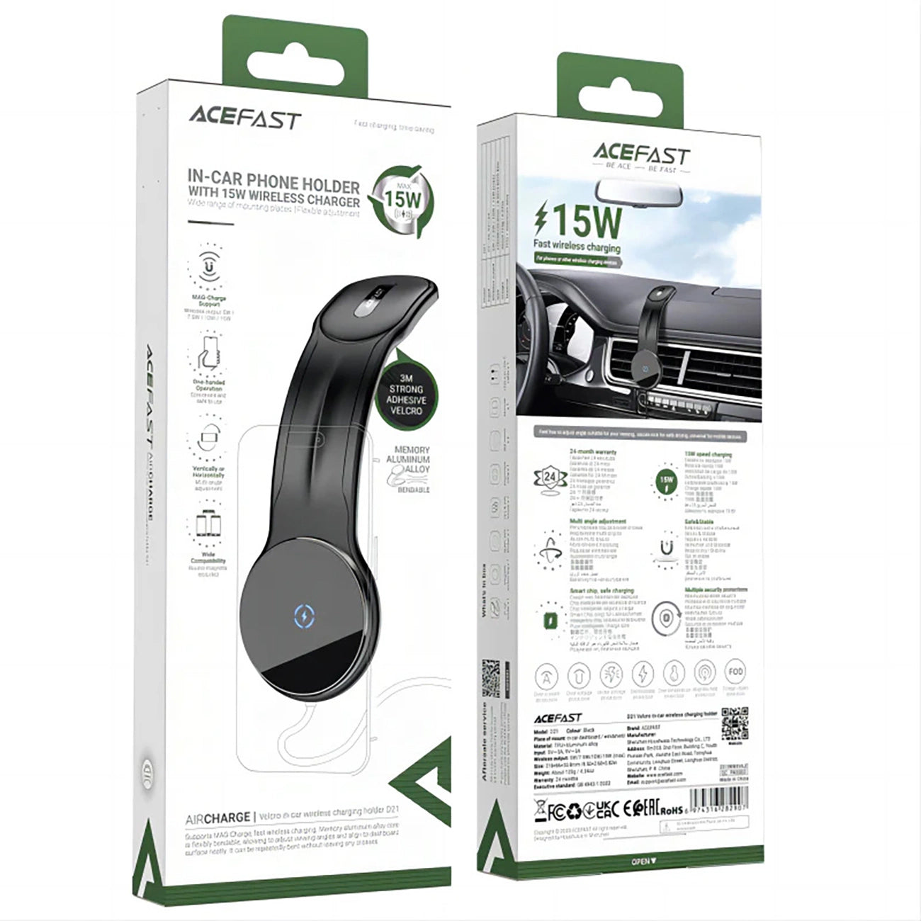 Acefast D21 Wireless Car Charger, 15W, 1.67A, Black