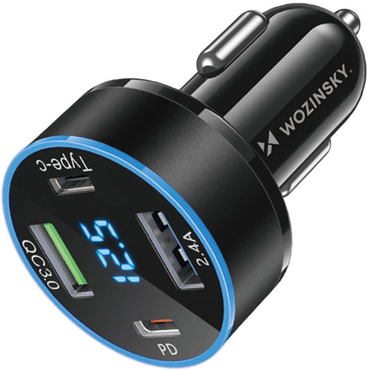 Autolaturi WZK WDCCB, 50W, 3A, 2 x USB-A - 2 x USB-C, musta
