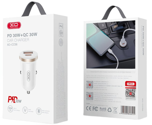 Autolaturi XO Design CC56, 30W, 3A, 1 x USB-A - 1 x USB-C, Valkoinen