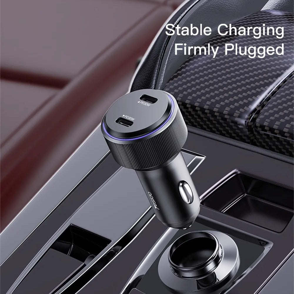 Autolaturi Yesido Y48, 60W, 3A, 2 x USB-C, Musta
