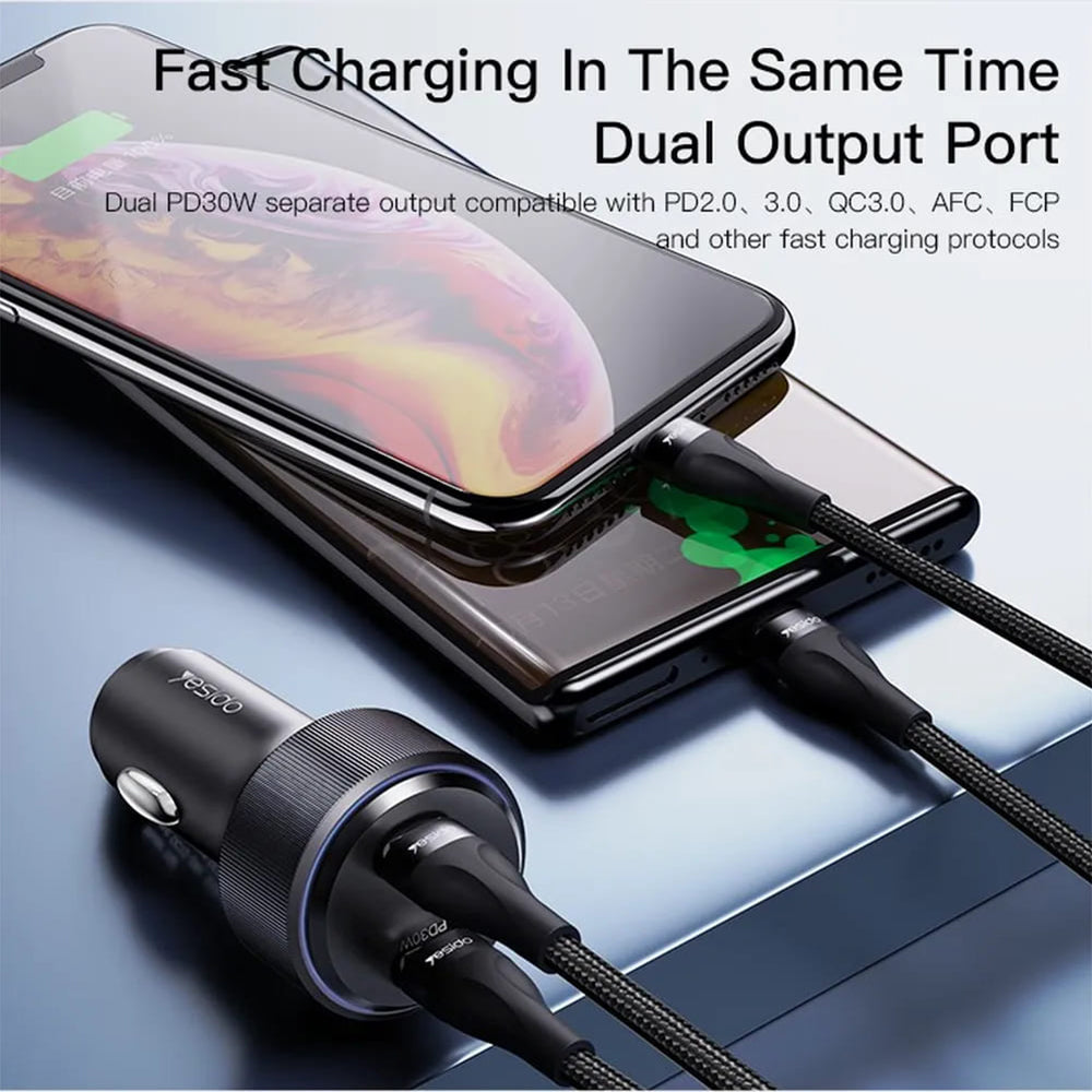 Autolaturi Yesido Y48, 60W, 3A, 2 x USB-C, Musta