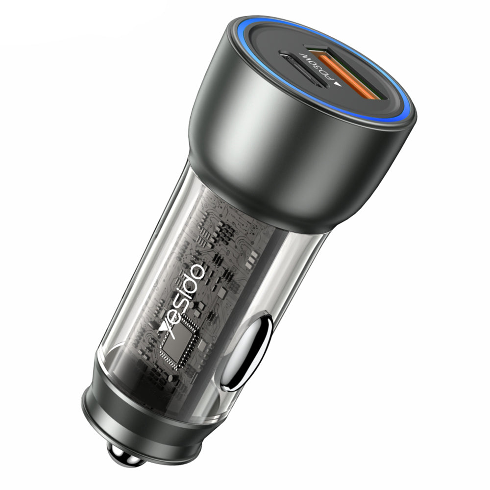 Autolaturi Yesido Y49, 30W, 3A, 1 x USB-A - 1 x USB-C, Harmaa