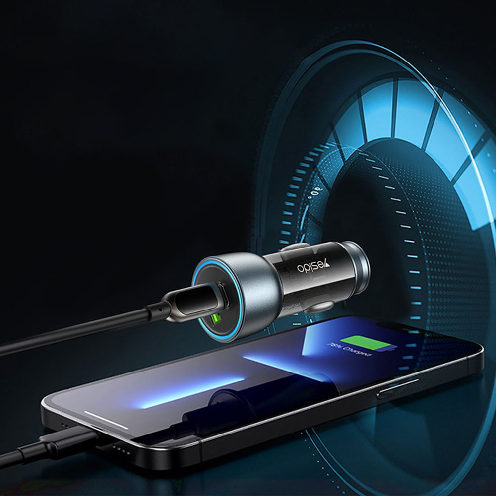 Autolaturi Yesido Y49, 30W, 3A, 1 x USB-A - 1 x USB-C, Harmaa