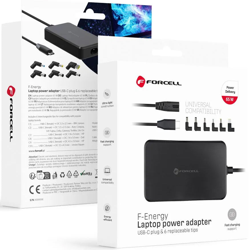Forcell F-Energy E856 -laturi, 65W, Universaali, Musta