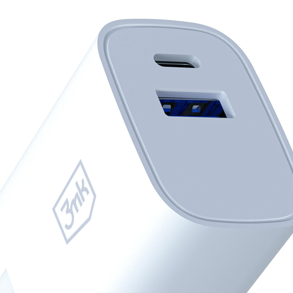 3MK FlowPower verkkolaturi, 30W, 1 x USB-A - 1 x USB-C, valkoinen