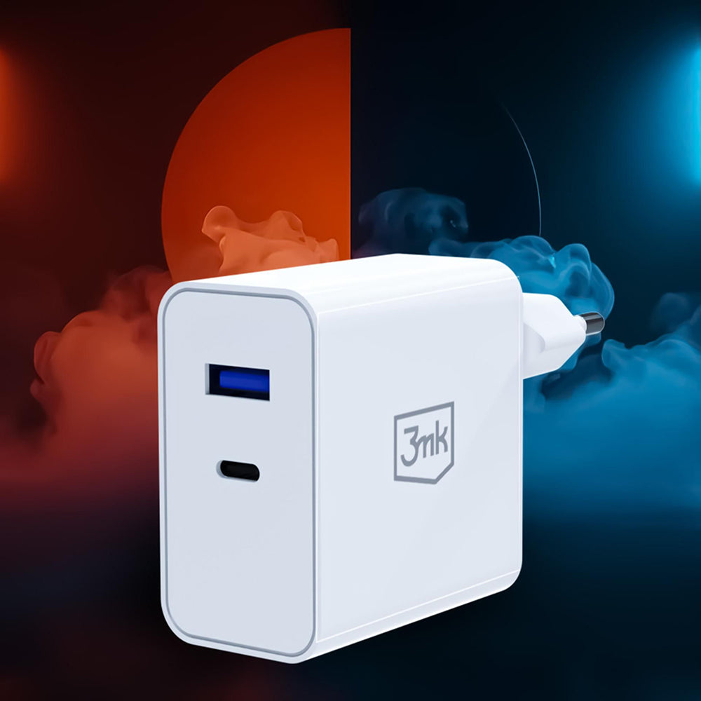 Verkkolaturi 3MK FlowPower, 45W, 1 x USB-A - 1 x USB-C, Valkoinen