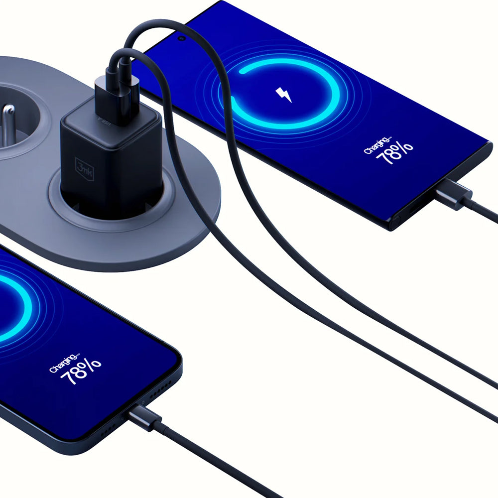Verkkolaturi 3MK Hyper, 20W, 3A, 1 x USB-A - 1 x USB-C, Musta