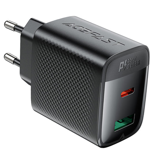 Verkkolaturi Acefast A106, 45W, 3A, 1 x USB-A - 1 x USB-C, Musta