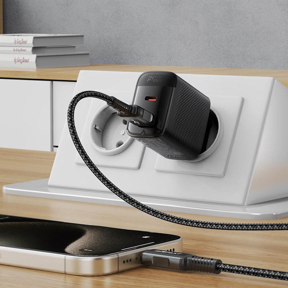 Verkkolaturi Acefast A106, 45W, 3A, 1 x USB-A - 1 x USB-C, Musta