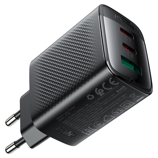 Acefast A108 -verkkolaturi, 67W, 3A, 1 x USB-A - 2 x USB-C, Musta
