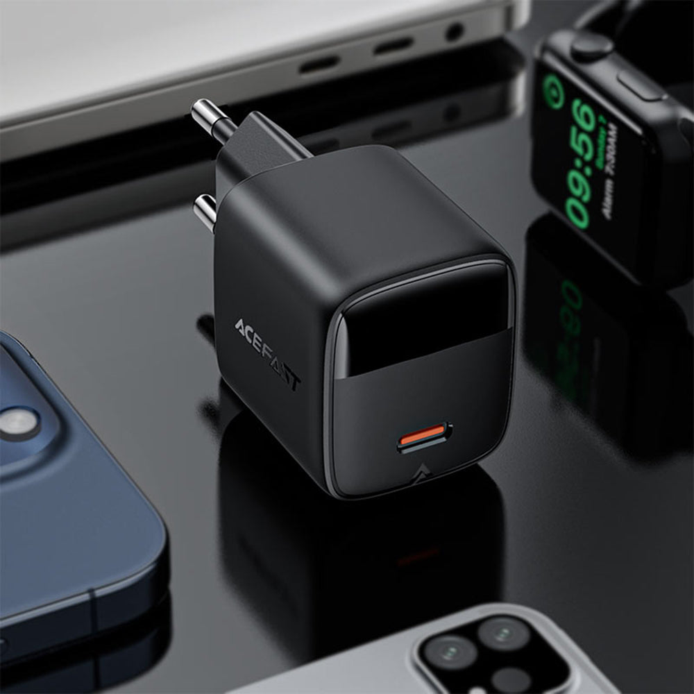 Acefast A115 Display -verkkolaturi, 30W, 3A, 1 x USB-C, Musta