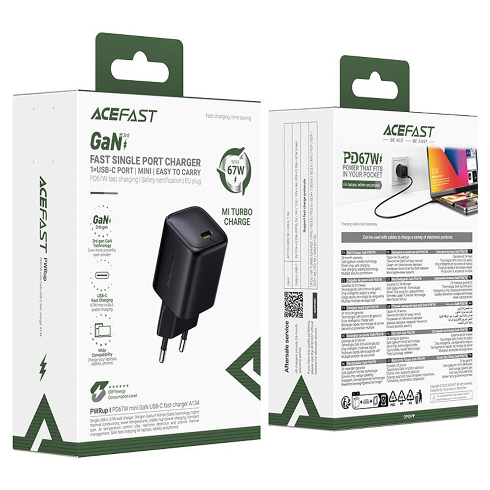 Verkkolaturi Acefast A134, 67W, 3.35A, 1 x USB-C, Musta