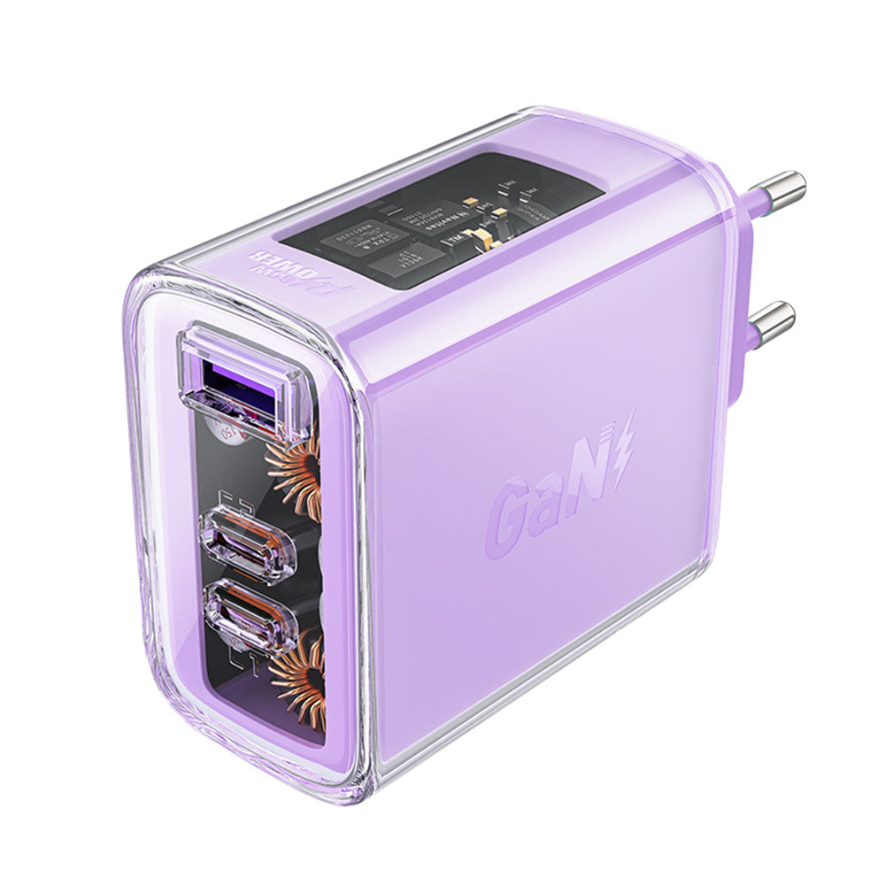 Acefast A45 Exploration -verkkolaturi, 65W, 3.25A, 1 x USB-A - 2 x USB-C, Violetti