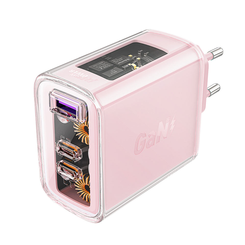 Acefast A45 Exploration -verkkolaturi, 65W, 3.25A, 1 x USB-A - 2 x USB-C, Pinkki