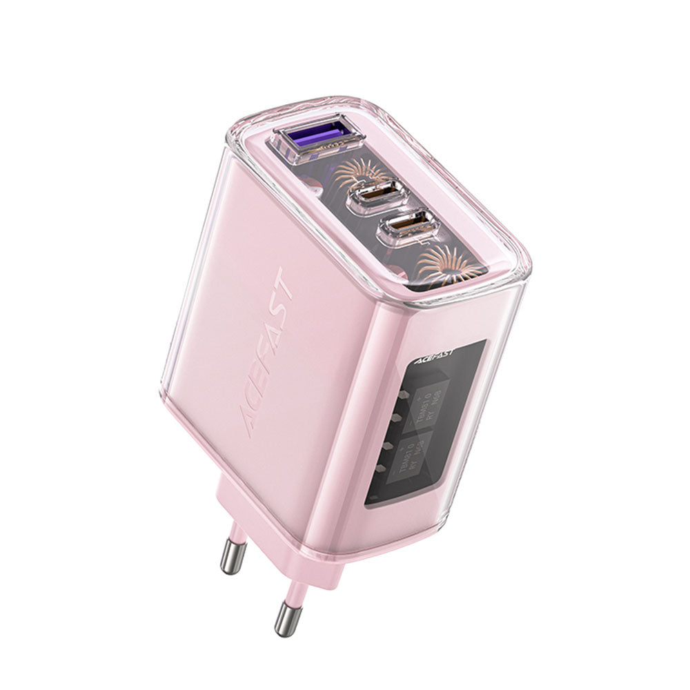 Acefast A45 Exploration -verkkolaturi, 65W, 3.25A, 1 x USB-A - 2 x USB-C, Pinkki
