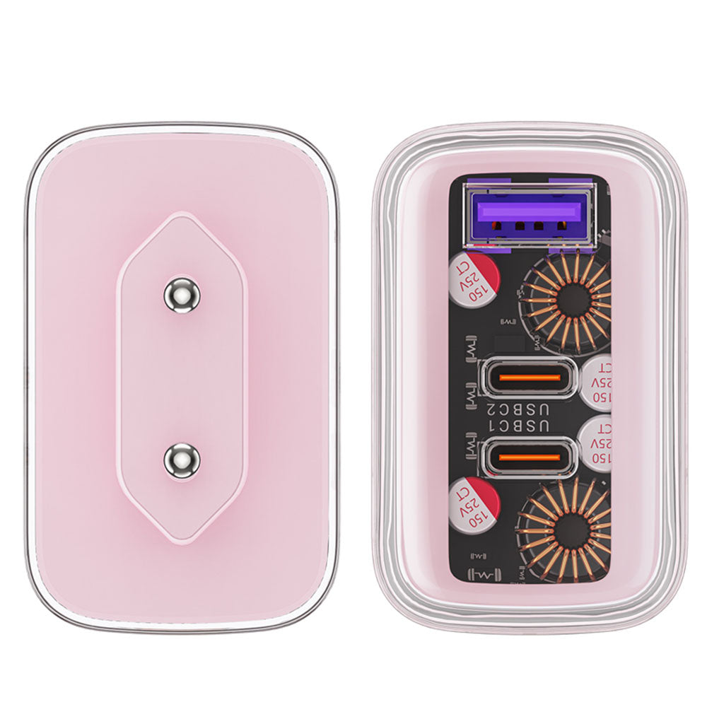 Acefast A45 Exploration -verkkolaturi, 65W, 3.25A, 1 x USB-A - 2 x USB-C, Pinkki