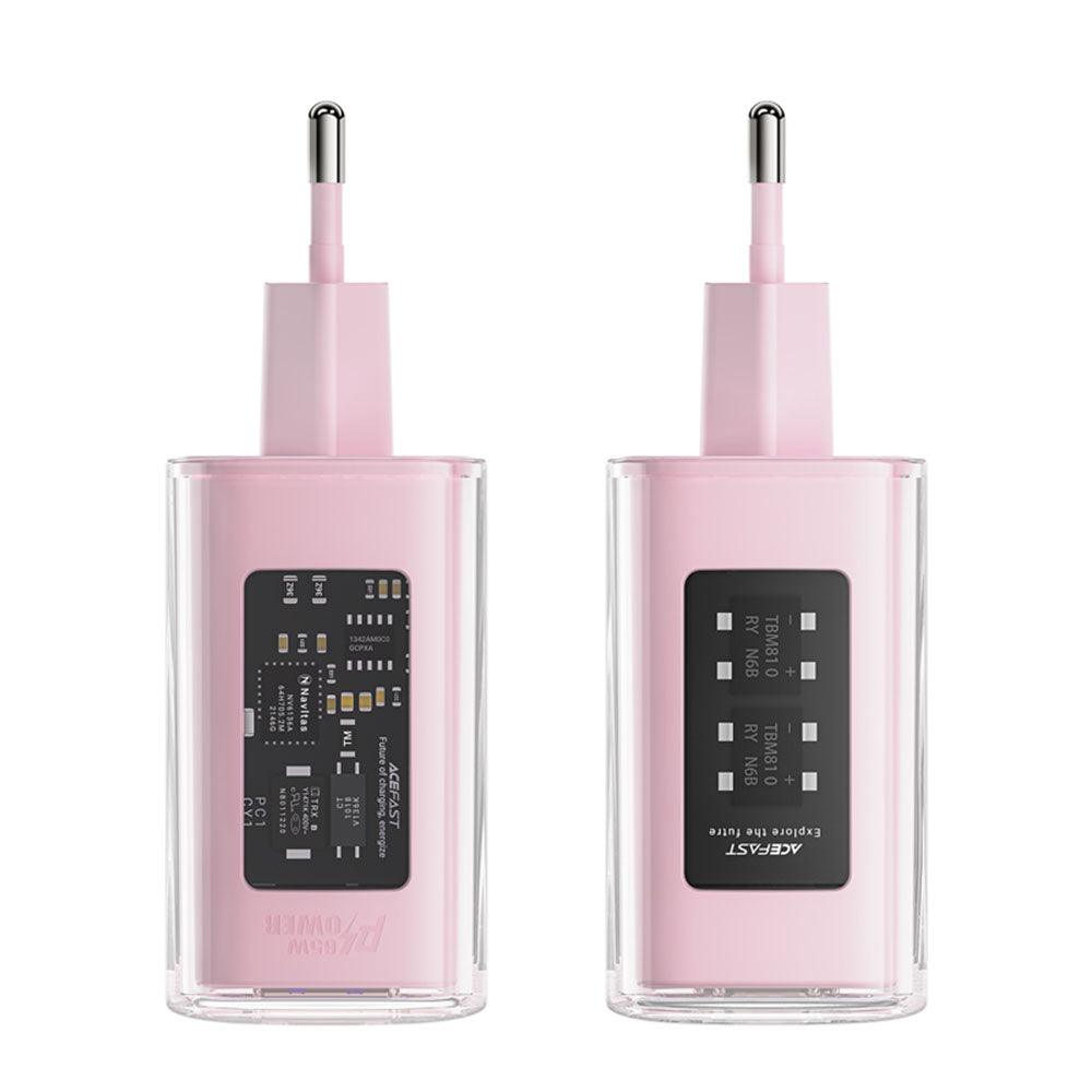 Acefast A45 Exploration -verkkolaturi, 65W, 3.25A, 1 x USB-A - 2 x USB-C, Pinkki