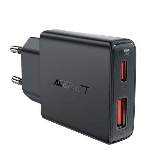 Verkkolaturi Acefast A69, 30W, 3A, 1 x USB-A - 1 x USB-C, Musta