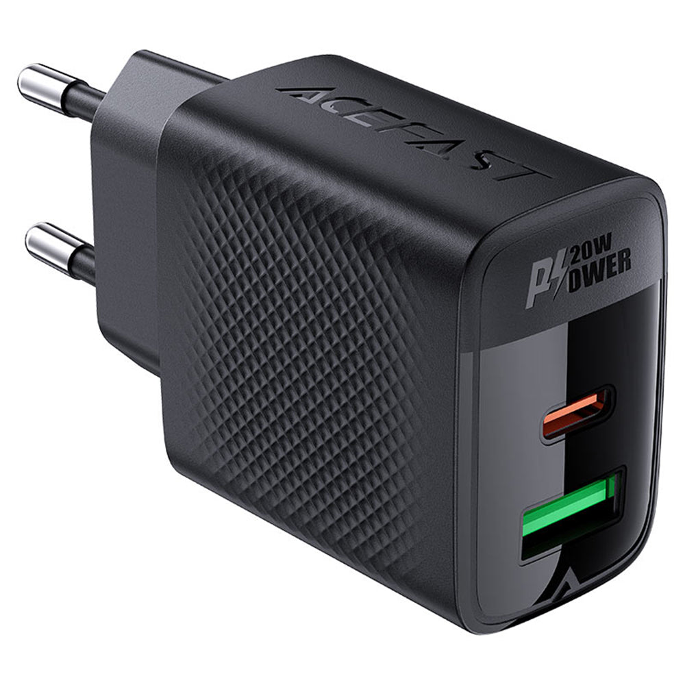 Acefast A78 -verkkolaturi, 20W, 3A, 1 x USB-A - 1 x USB-C, Musta