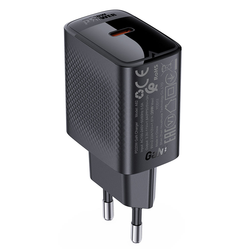 Acefast A82 Network Charger, 20W, 3A, 1 x USB-C, Black