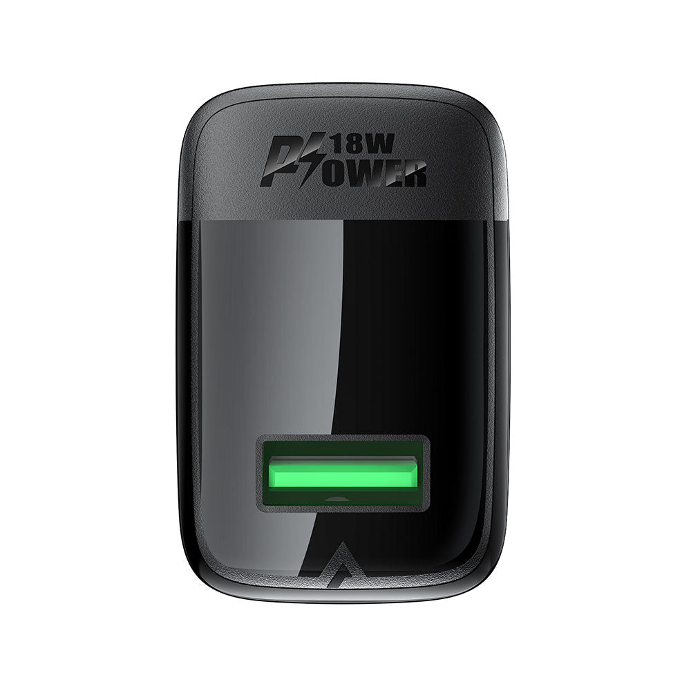 Acefast A90 Verkkolaturi, 18W, 3A, 1 x USB-A, Musta