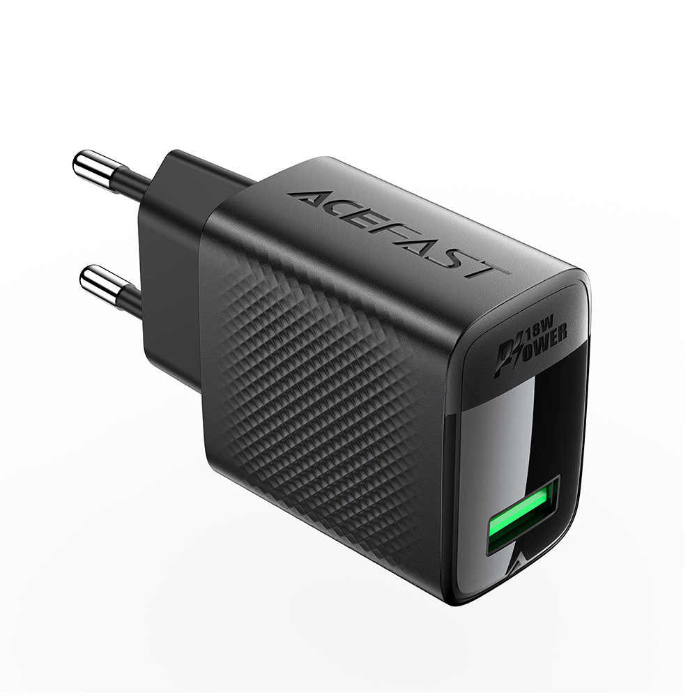 Acefast A90 Verkkolaturi, 18W, 3A, 1 x USB-A, Musta
