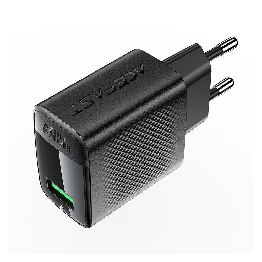 Acefast A90 Verkkolaturi, 18W, 3A, 1 x USB-A, Musta