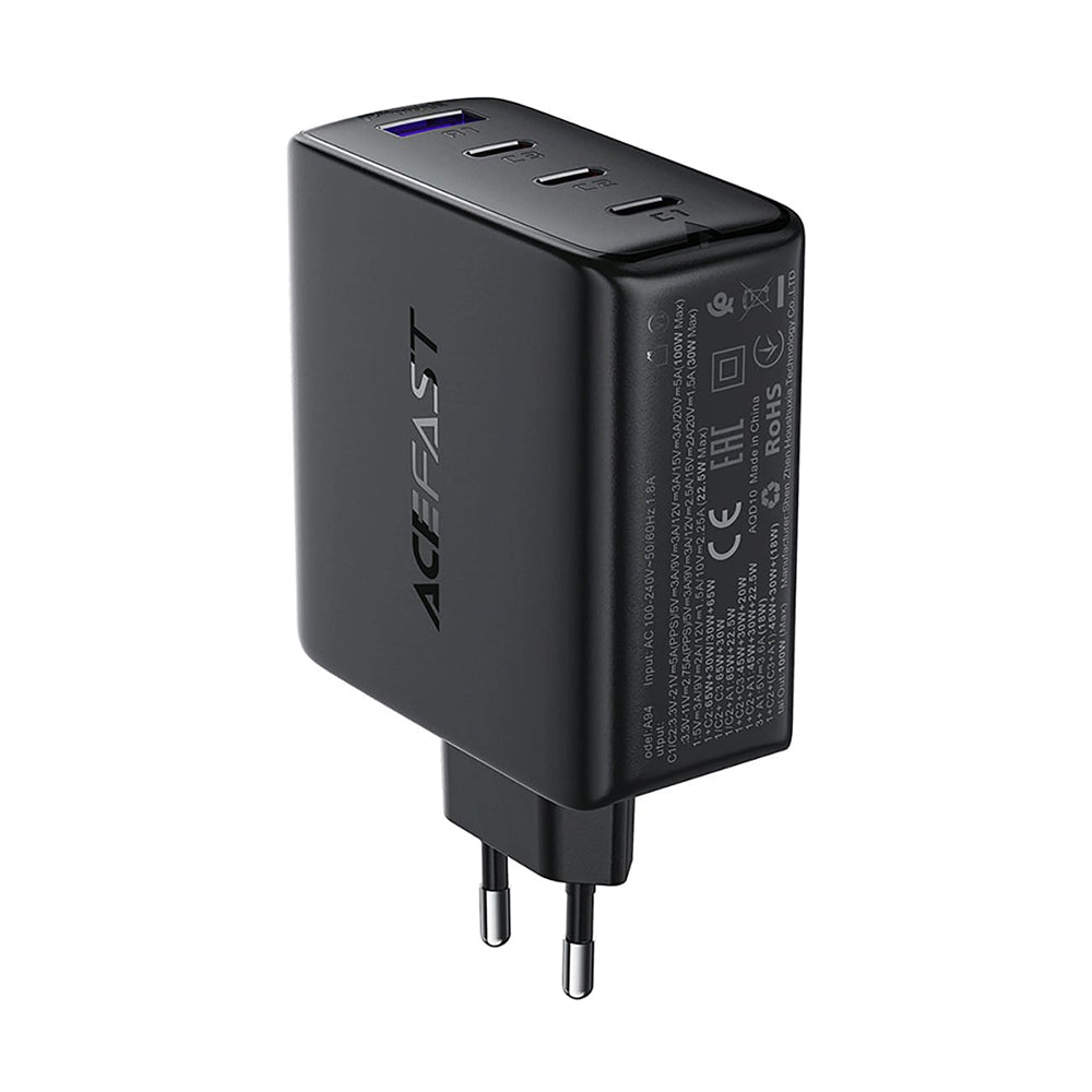 Acefast A94 Network Charger, 100W, 5A, 1 x USB-A - 3 x USB-C, Black
