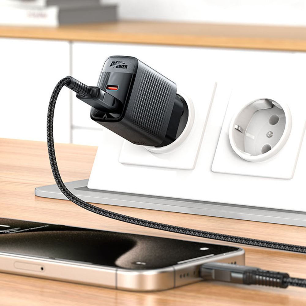 Acefast A98 Verkkolaturi, 30W, 3A, 1 x USB-A - 1 x USB-C, Musta
