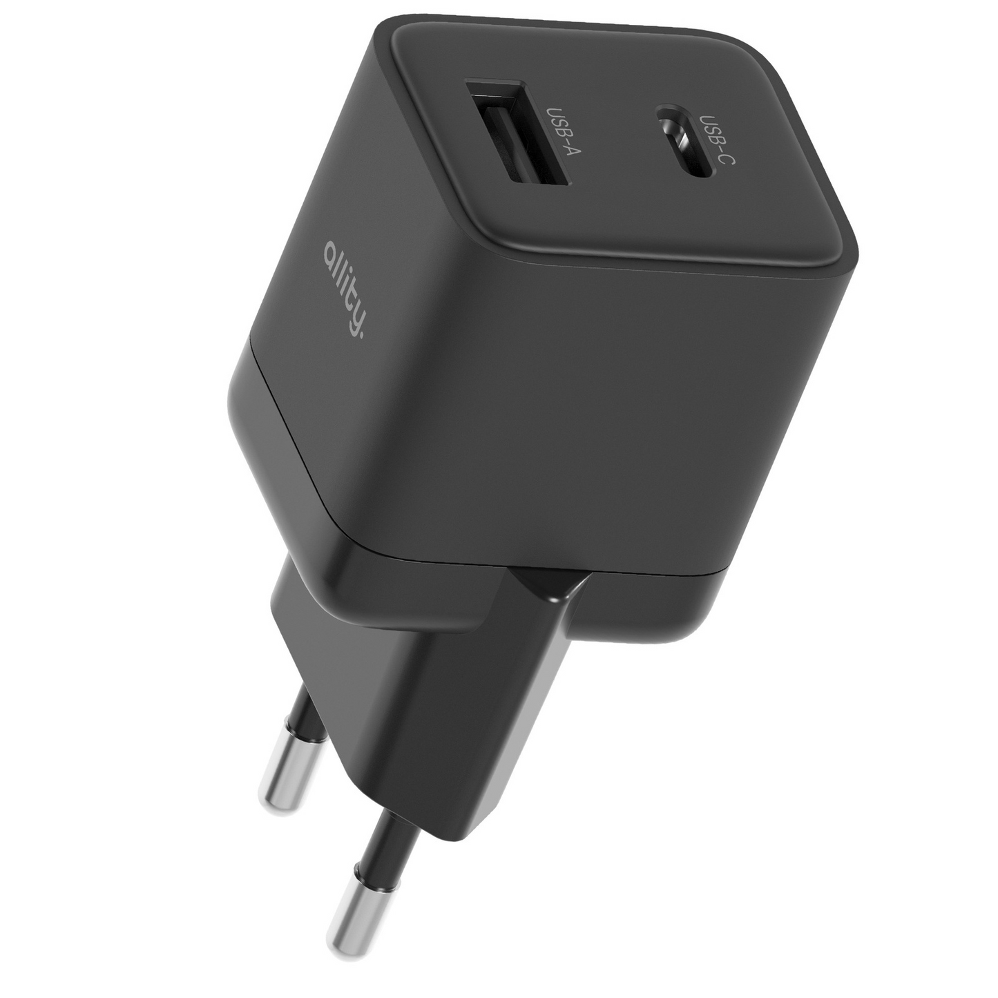 Allity-verkkolaturi. ATC-01-30WAC Mini, 30W, 3A, 1 x USB-A - 1 x USB-C, Musta