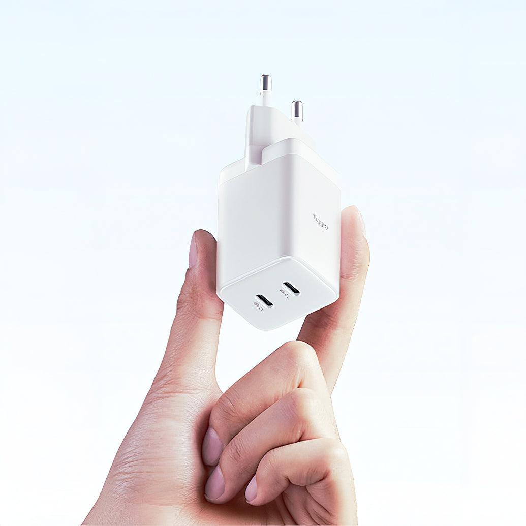 Allity-verkkolaturi. ATC-01-45WCC Fast, 45W, 3A, 2 x USB-C, Valkoinen