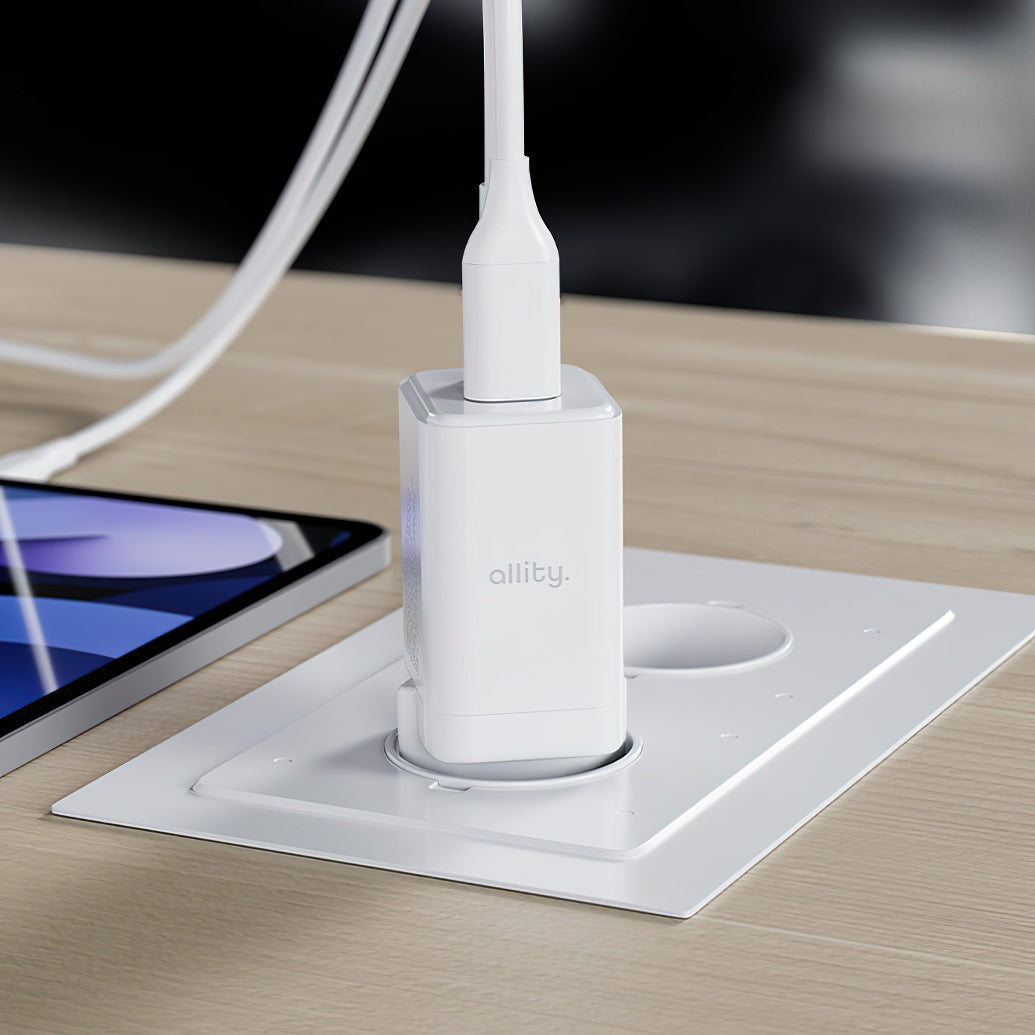 Allity-verkkolaturi. ATC-01-45WCC Fast, 45W, 3A, 1 x USB-A - 1 x USB-C, Valkoinen