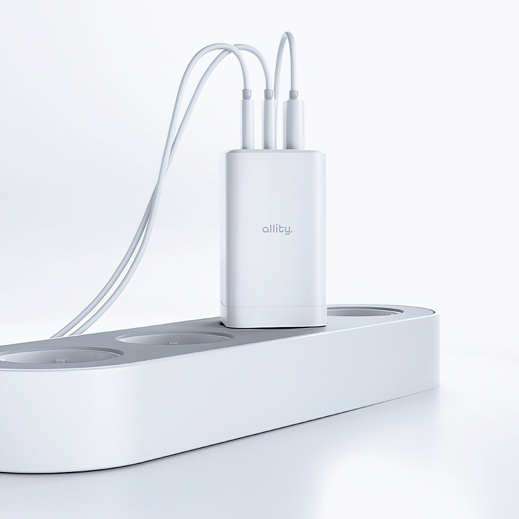 Allity-verkkolaturi. ATC-01-65WACC Fast, 65W, 3.25A, 1 x USB-A - 2 x USB-C, Valkoinen