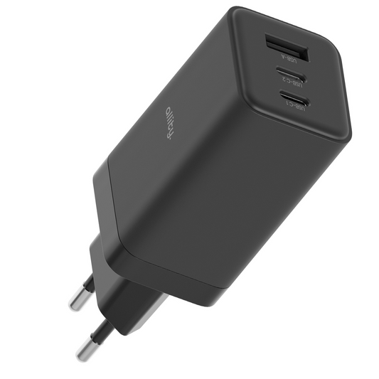 Allity-verkkolaturi. ATC-01-65WACC Fast, 65W, 3.25A, 1 x USB-A - 2 x USB-C, Musta